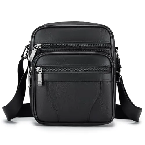BAGZY Umhängetasche Herren Klein Leder Vintage Schultertasche Herrenhandtasche Umhängetaschen für Männer Herrentasche Zum Umhängen Handtasche Crossbody Sling Bag für Messenger Brustbeutel Schwarz
