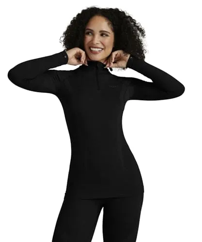 FALKE Damen Baselayer-Shirt Wool-Tech High Zip Neck W L/s Sh, Schwarz - Funktionsunterwäsche aus recyceltem Material und mulesingfreier Wolle, atmungsaktiv und schnell trocknend für optimalen Komfort beim Sport.