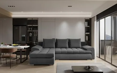 Kaiser Möbel Tomi Ecksofa mit Schlaffunktion und Bettkasten - Modernes Design in Dunkelgrau - Sofas & Couches - Praktische Schlaffunktion und Bettzeugbehälter für zusätzlichen Stauraum, ideal für Gästeübernachtungen.