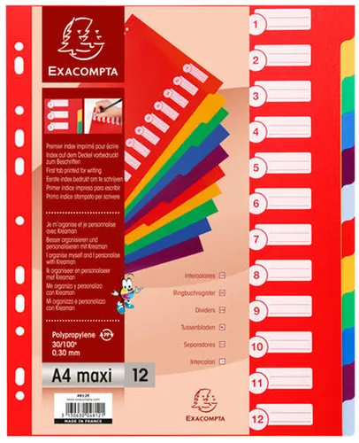 EXACOMPTA Kunststoff Register blanko A4 Überbreite 12 teilig