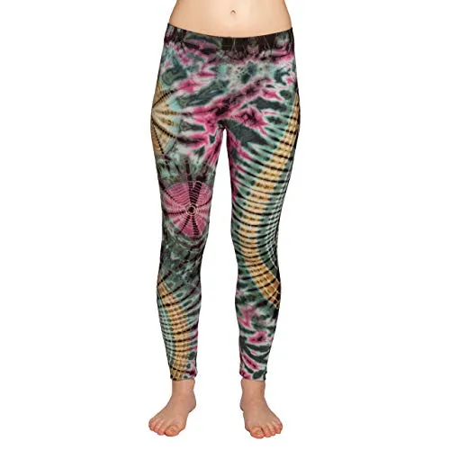 PANASIAM Legging Batik3 TD23 Multicolor, S - Handgefertigte Leggings mit einzigartigem Dschungel-Muster aus Thailand, ideal für Yoga und Freizeit. Hergestellt aus 95% Viskose für höchsten Tragekomfort und faire Produktion.