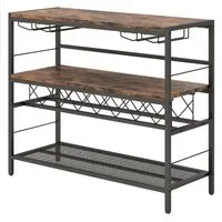 Costway Hausbar Schrank Rustikales Braun – 4 Ebenen für 7 Flaschen - Praktisches Weinregal mit 4 Ebenen für 7 Flaschen und 16 Gläser. Robuste Konstruktion aus Spanplatte und Metall, ideal für stilvolle Weinlagerung und Präsentation.