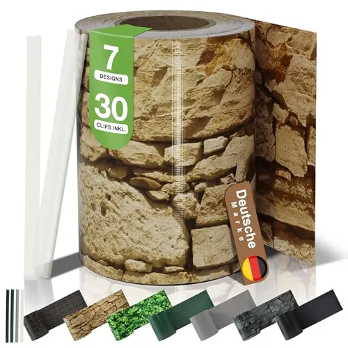 BooGardi PVC Sichtschutzstreifen 19 cm x 35 m Sandstein - Hochwertiger Sichtschutzstreifen aus 450 g/m² PVC-Gewebefolie für Doppelstabmattenzaun. Wetterfest, UV-stabil und einfach zu montieren - ideal für mehr Privatsphäre im Garten.