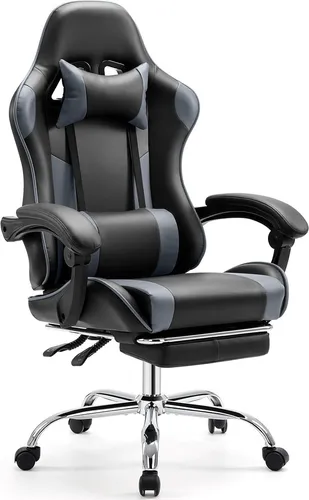 Ergonomischer Gaming-Stuhl mit Fußstütze – Bequemer Computer-Bürostuhl in Kunstleder