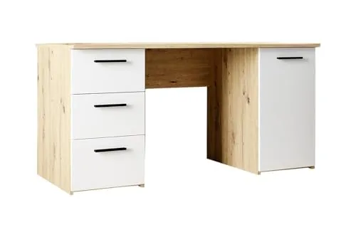 FORTE Schreibtisch NET - Artisan Eiche Dekor mit Schubladen - Kinderschreibtisch mit 1 Tür und 3 Schubladen, platzsparend und ideal für ein stilvolles Kinderzimmer. Die variable Einlegeboden sorgt für flexiblen Stauraum.