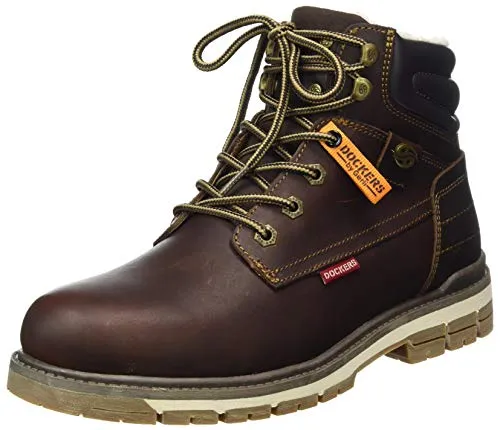 Dockers Stiefelette Leder - Herren Schnürboots - Wanderschuhe mit warmem Teddyfutter für optimalen Komfort in der kalten Jahreszeit. Robuste Gummisohle für sicheren Halt und stylisches Design mit modischen Ziernähten.
