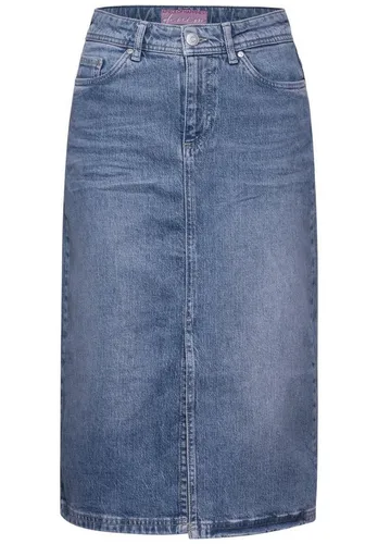 STREET ONE Jeansrock für Damen - Modischer Midirock mit hohem Bund und vorderem Schlitz für Bewegungsfreiheit. Das klassische 5-Pocket-Design macht ihn zum lässigen Allrounder für jeden Anlass.