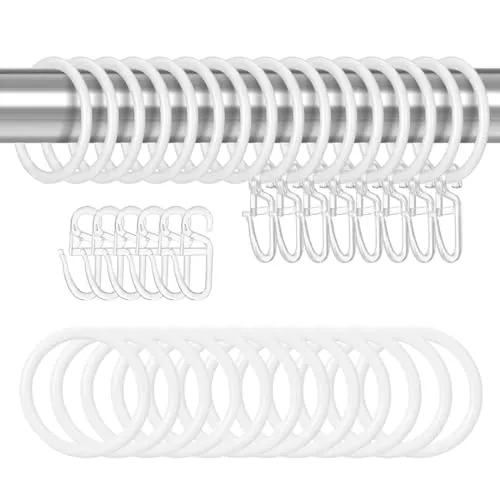 YOYEAH 50 Stück Gardinenhaken und Ringe Set - Vorhangringe mit Kunststoffhaken für Fenster, Tür und Duschvorhänge - Gardinenringe mit Clips für Ringe inklusive - 30 mm Innendurchmesser Weiß