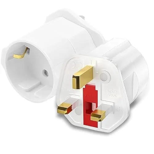 CABLEPELADO Reiseadapter für EU-Stecker auf UK-Stecker, Reiseadapter, Spanisch auf Englisch, England, für Katar, Irland, Malediven, Schottland, Typ G, Weiß