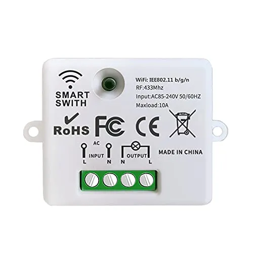 DieseRC Mini Wireless WiFi Switch, 2500W 10A RF Relay Fernbedienungsempfänger, Smart Control per Telefon über Tuya APP, Kompatibel mit Alexa/Google Home