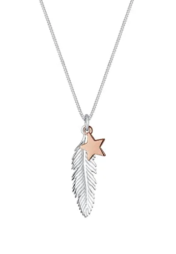 Elli Halskette Damen Feder Stern Anhänger Bi-Color in 925 Sterling Silber - Elegante Damenhalskette aus feinstem 925er Sterling Silber mit einem stilvollen Feder-Stern-Anhänger. Handgefertigt und anlaufgeschützt, ideal für jeden Anlass.