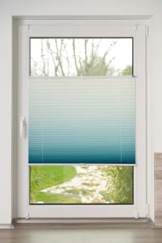 K-home® Klemmfix-Plissee Farbverlauf Petrol - Lichtdurchlässig und pflegeleicht - Plissee in modernem Farbverlauf, 100% Polyester, lichtdurchlässig und leicht zu reinigen. Schnelle Montage ohne Bohren, ideal für Fensterrahmen.