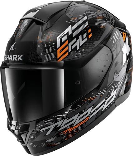 Shark Ridill 2 Molokai Integralhelm - Schwarz/Silber/Orange - M - Motorradhelm mit hochfestem, kratzfestem Visier und schnellem, werkzeuglosem Visierwechsel. Ideal für Komfort und Sicherheit, erfüllt ECE 22-06 Norm.