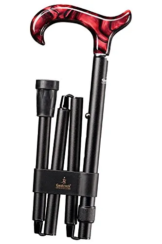 Eleganter Damen Gehstock Perlmutt RUBIN mit Derbygriff/faltbar & höhenverstellbar 76-86 cm