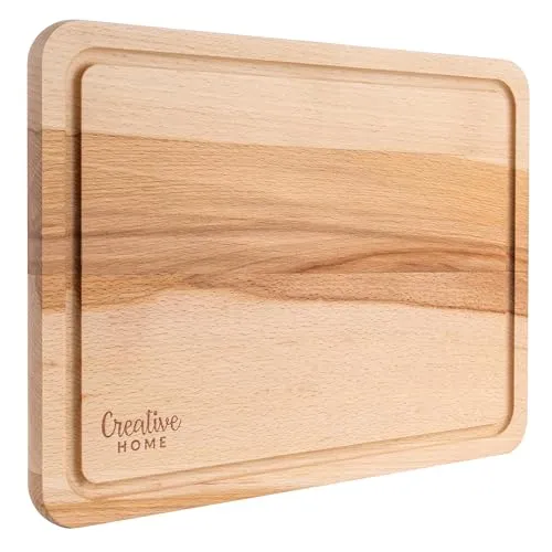 Creative Home Schneidebrett Holz | 30,5 x 22,5 x 1,5 cm (+- 1 cm) | Holzschneidebrett mit Saftrille | Umkehrbar Schneidbrett | Holzbrett Küche Ideal für Brot, Fleisch, Gemüse, Käse & Schinken