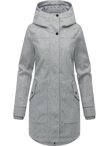 Ragwear Damen Mantel in Woll-Optik langer Trenchcoat mit Kapuze Janesha Coat Light Grey Gr. L