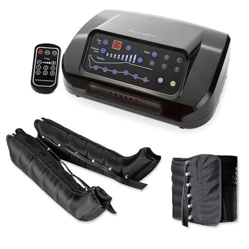 Dinamicamed | PRO 6.0 Beinmassagegerät | 6 Luftkammern| 6 Programme, Beinmanschetten und Bauch, einstellbarer Druck, Fernbedienung | Pressotherapy Lymphdrainage Gerät für Beinmassage