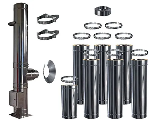 Edelstahlschornstein Bausatz doppelwandig DW 150 - 7,7 m - Doppelwandiger Schornstein mit 150 mm Innendurchmesser, ideal für Öl, Gas und Kaminholz. Hohe Sicherheit bis 1000 Grad Celsius, gefertigt nach DIN EN ISO 9001.
