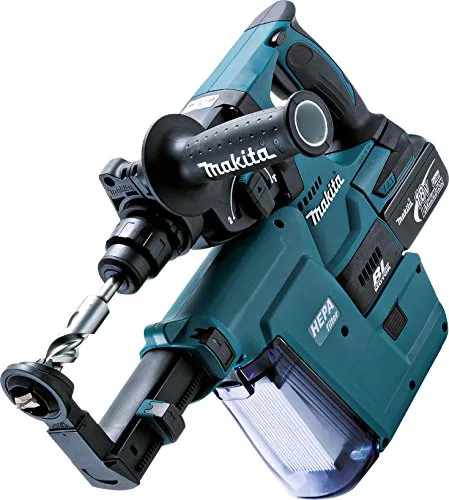 Makita DHR243RTJV Akku-Kombihammer SDS Plus - Bohrmaschine mit 18 V und 2x 5,0 Ah Akkus, inkl. Staubabsaugung und bürstenlosem Motor für hohe Ausdauer und Lebensdauer.