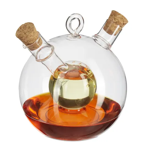 Essig- und Ölspender 2-in-1 Glasflasche - Praktischer Essig- und Ölspender aus Glas, ideal für die Küche. Mit transparentem Design und Korkverschluss für frische Aromen.
