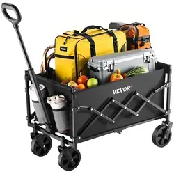 VEVOR Bollerwagen 66x45x46 cm - Faltbarer Transportwagen mit Geländerädern - Bollerwagen für Outdoor-Aktivitäten mit 360° Geländereifen, verstellbarem Griff und 2 Getränkehaltern. Ideal für Camping, Einkäufe oder Ausflüge.