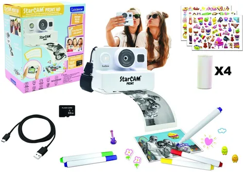 Lexibook Starcam Print Classic, camera pack with instant printer, SD card and photo personalisation