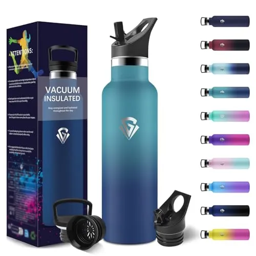 Thermosflasche, 500ML BPA-Frei, Trinkflasche Edelstahl, Auslaufsichere Isolierflasche Doppelwandig, Wasserflasche, Thermoskanne, mit Strohhalm, Trinkflasche Kohlensäure Geeignet