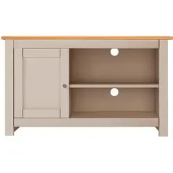 Eddie TV-Ständer mit 1 Tür aus MDF Eiche und Creme - Eleganter TV-Ständer im modernen Landhausstil, gefertigt aus laminierter Spanplatte. Bietet praktischen Stauraum und verleiht Ihrem Wohnzimmer einen charmanten Akzent.