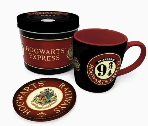 Harry Potter Set Gleis 9 3/4 Hogwarts Express Tasse mit Untersetzer + Dose