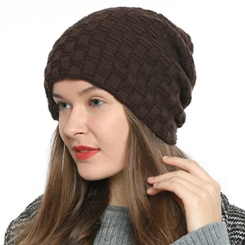 Produktbild DonDon Mütze Damen Beanie Wintermütze Slouch Strickmütze mit warmen Fleece Innenfutter braun