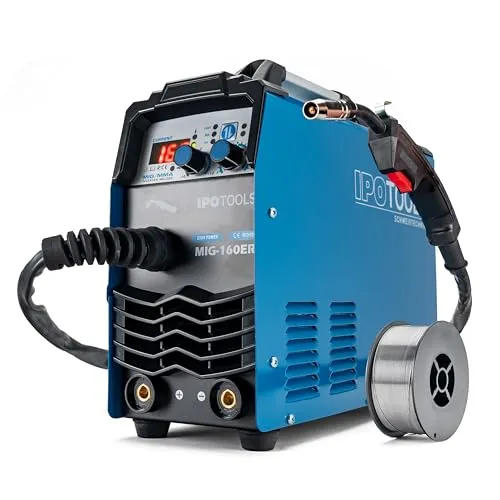 IPOTOOLS MIG-160ER Inverter Schweißgerät - MIG-Schweißgerät mit 160 Ampere, ideal für MIG MAG und Fülldrahtschweißen, ausgestattet mit Digitalanzeige und 7 Jahren Garantie für höchste Qualität und Zuverlässigkeit.