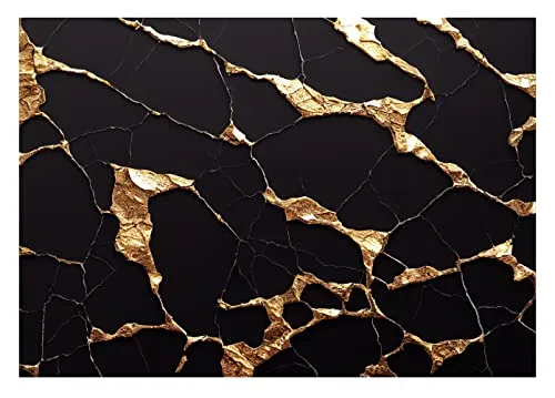 WallArena - Vlies Fototapete Marmor Gold Schwarz Abstrakt Steinoptik Mauer 368x254 cm - Fototapeten - Tapeten - für Wohnzimmer Schlafzimmer - Vliestapete Wandtapete Tapete 3D Effekt- inkl. Kleister