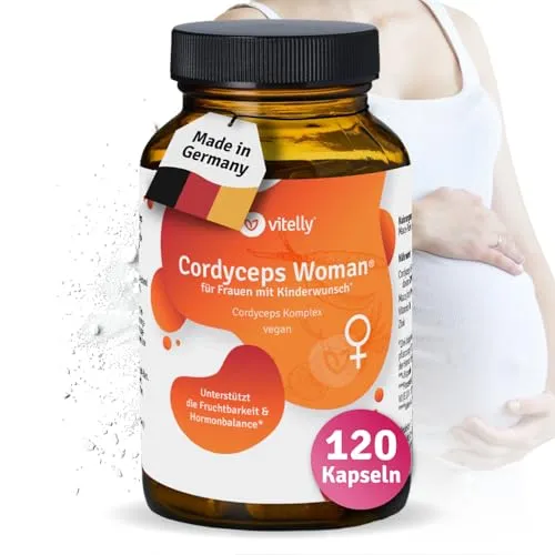 vitelly® Cordyceps Woman Komplex I Frauen mit Kinderwunsch I Hormonbalance I 2 verschiedene Mikronährstoffe I Monatspackung (120 Kapseln)