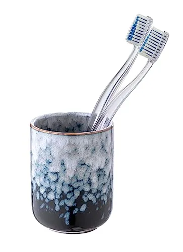 WENKO Zahnputzbecher Mod. Rosali aus Keramik einzigartiger Becher für Zahnbürste und Zahnpasta mit Effektglasur blau für Badezimmer Deko Ø 7,5 x 9,5 cm Bad-Zubehör Organizer Badezimmer Accessoires