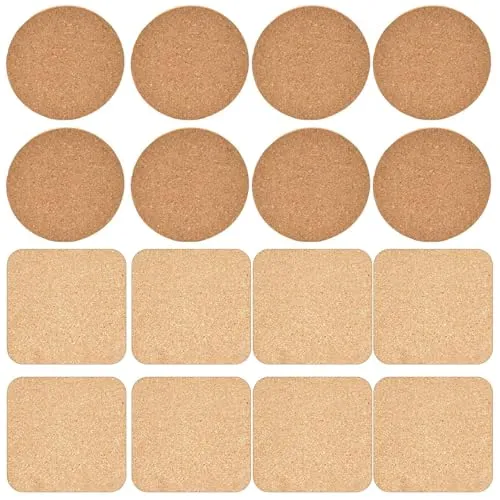 RELKLYU 16 Stücke Cork Coaster, Nicht-Schlupf-Untersetzer, Thermalisolierung Untersetzer, Einfacher Untersetzer, Kaffee Copper, Haushaltswaren.