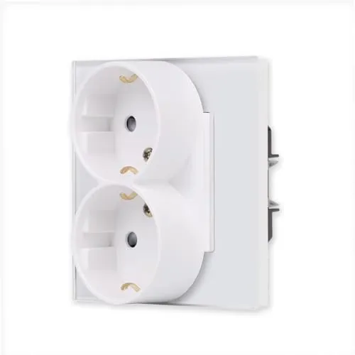 Luxus-Time Kombi Doppel 2 Schuko Steckdose für 1 Unterputzdose Einbau Wandsteckdose im Glasrahmen Auf einem sokel 2 Steckplätze (Glas Kombi Steckdose, Weiß)
