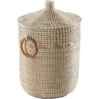 Kobolo Schlangenkorb WOMA WHITE aus Seegras mit Deckel und Griffen