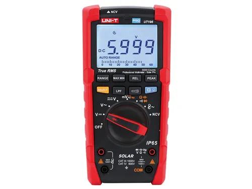 UNI-T True RMS Solar-Multimeter UT196 - Multimeter für Solar-Anwendungen, misst bis zu 1700 V DC und 1500 V AC, mit berührungsloser Spannungserkennung und integrierter LED-Arbeitsleuchte für optimale Nutzung.