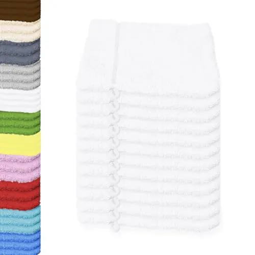 12er Pack Waschhandschuhe aus Baumwolle, Frottee mit Kordelaufhänger 480 g/qm 15x21 cm, Weiß