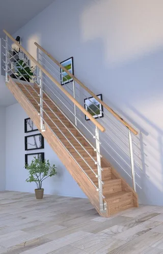 Starwood Raumspartreppe Mykonos - Elegante Holztreppe mit Geländer - Massivholztreppe Mykonos im Eiche-Design, ideal für individuelle Farbgestaltungen. Einfache Selbstmontage mit Anleitung. Perfekt für platzsparende Lösungen in Ihrem Zuhause.