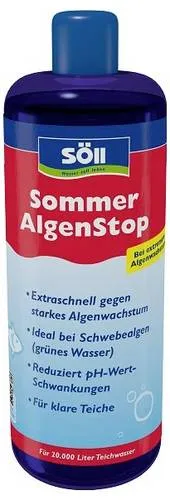 Söll SommerAlgenStop 1 L - Effektive Teichpflege gegen Algen - Wasserpflege & Algenmittel, speziell entwickelt zur Bekämpfung von starkem Algenwachstum für Teiche bis 20.000 L.