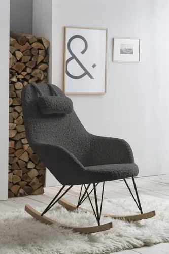 SalesFever Schaukelstuhl mit Kopfkissen – Teddyfell Bezug - Sessel mit gemütlichem Teddyfell Bezug, stabilen Massivholz-Kufen und elegantem schwarzen Metallgestell – perfekt für entspannte Stunden.