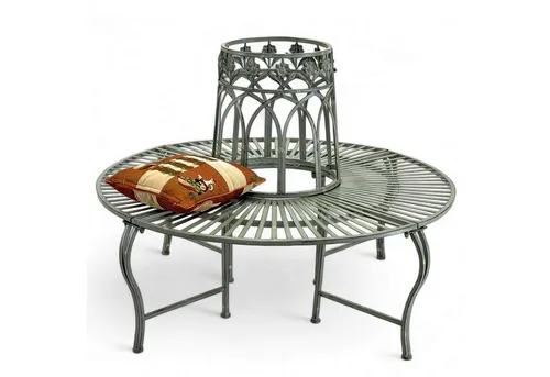 DanDiBo Baumbank Rund Metall Wetterfest Grau 96590 - Sitzbank aus wetterfestem Metall, ideal für den ganzjährigen Einsatz im Freien. Mit elegantem Design und großzügiger Sitzfläche für Komfort unter Ihrem Lieblingsbaum.