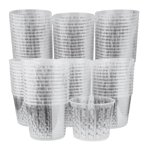 Mischbecher Sets Rührbecher Messbecher 1200ml (100 Stück) aus Kunststoff - HOCHWERTIGE MISCHBECHER - Ideal für das Mischen von Farben, Lacken und Kunstharzen. Die transparente Bauweise ermöglicht eine exakte Sicht auf die Mischung. Stapelbar und mit praktischen Messskalen für einfache Handhabung.