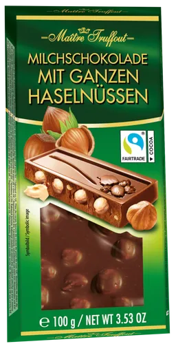 Maitre Truffout Milchschokolade mit ganzen Haselnüssen 100g