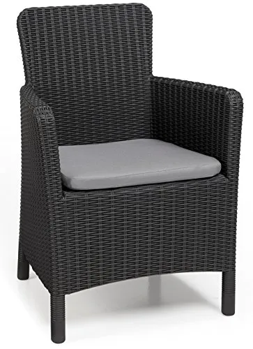 Allibert by Keter Gartensessel Trenton - Bistrosets für die Terrasse, formschöner und bequemer Sessel mit TÜV-geprüften, wetterbeständigen Materialien und einem komfortablen Sitzkissen für entspanntes Sitzen.