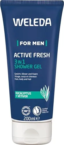 WELEDA Bio For Men 3in1 Duschgel & Shampoo ACTIVE FRESH - Duschgel & Shampoo für Männer mit Eukalyptus & Vetiver Duft, 100% vegan und sanfte Reinigung für Haut und Haar. Ideal für die tägliche Körperpflege und nach dem Sport.