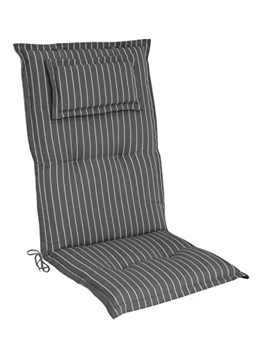 elGiga Hochlehner-Auflage Classic Grau Weiß gestreift - Polster für Stühle & Sessel, hochwertig und waschbar, mit 7 cm dickem Schaumstoffkern für besten Sitzkomfort und praktische Befestigungsbänder für sicheren Halt.