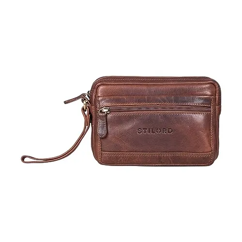 STILORD Herren-Handgelenktasche aus Echtleder cognac - Vintage Männer-Handtasche - Retro Ledertasche - Leder-Herren-Organizer 'Pax'