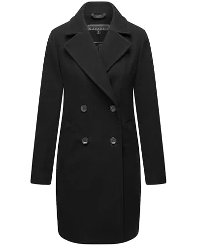Navahoo Damen Trenchcoat Frostjuwel 14 Black Gr. M - Funktionsjacken – eleganter Woll-Optik Mantel mit windabweisendem Material und klassischem Design, ideal für kühle Tage.